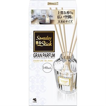 058039 KOB Kobayashi GRAN PARFUM BLANC  Ароматический диффузор для дома с палочками (большой рифлёный флакон + 2 наполнителя + палочки) 140 мл 058039 - фото 1193