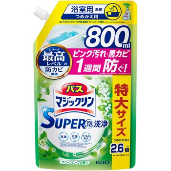 426574 KAO Bath Magiclean Green Herb Чистящее средство для ванной комнаты с антибактериальным эффектом, с ароматом трав, мягкая упаковка с крышкой 800мл 426574 - фото 1252
