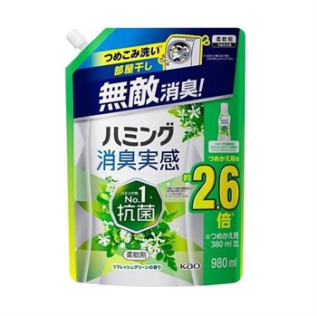 431288 KAO Humming Feeling Refresh Green Кондиционер для белья аромат ромашки и свежей зелени м/у 980мл 431288 - фото 1253