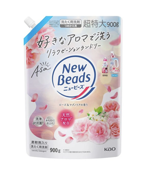 448101 KAO New Beads Asa Жидкое средство для стирки с ароматом розы и магнолии, сменная упаковка с крышкой 900г 448101 - фото 1300