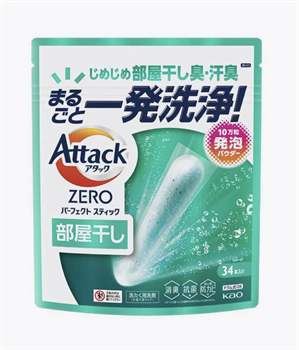 451514 KAO Attack Zero Perfect Stick Стиральный порошок в стиках для сушки белья в помещении, с освежающим морским ароматом, 34 стика (общий вес упаковки 442г). 451514 - фото 1305