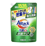 434388 KAO Attack Antibacterial EX Жидкое средство для стирки, для сушки белья в помещении, с антибактериальным эффектом и ароматом свежей зелени, м/у  1520г 434388